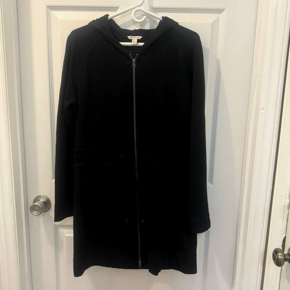 Boston Proper Black Hooded Full-Zip Dress with‎ Pockets and Lace Detail Size L